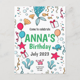 Cute Mermaid Tail, Mermaid Birthday Uitnodiging