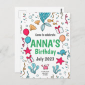 Cute Mermaid Tail, Mermaid Birthday Uitnodiging (Voorkant / Achterkant)