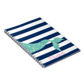 Cute Mermaid Tail, Navy Blue Stripes-Personalized Notitieboek (Rechterzijde)