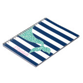 Cute Mermaid Tail, Navy Blue Stripes-Personalized Notitieboek (Linkerzijde)
