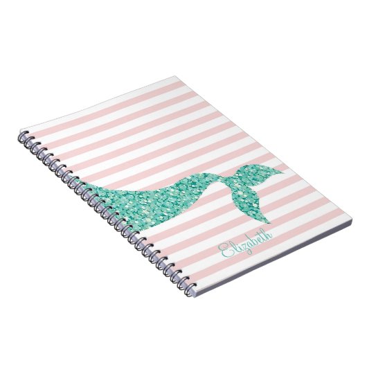 Cute Mermaid Tail, Stripes-Personalized Notitieboek (Rechterzijde)