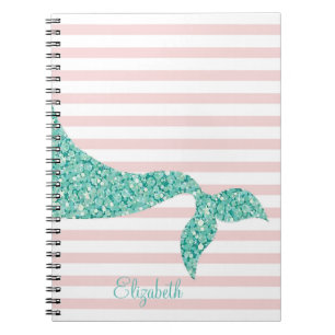 Cute Mermaid Tail, Stripes-Personalized Notitieboek