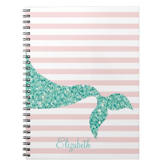 Cute Mermaid Tail, Stripes-Personalized Notitieboek (Voorkant)