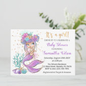 Cute Mermaid under the Zee Baby shower Invitation Kaart (Staand voorkant)