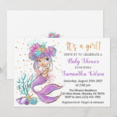 Cute Mermaid under the Zee Baby shower Invitation Kaart (Voorkant / Achterkant)