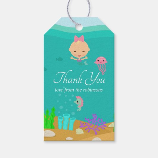 Cute Mermaid under the Zee Girl Baby shower Cadeaulabel (Voorkant)