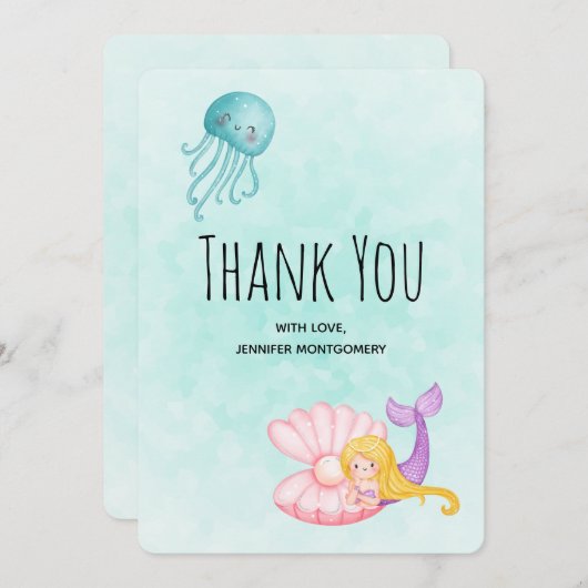 Cute Mermaid under the Zee Waterverf Bedankkaart (Voorkant / Achterkant)