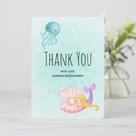 Cute Mermaid under the Zee Waterverf Bedankkaart (Staand voorkant)
