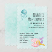 Cute Mermaid under the Zee Waterverf Birthday Kaart (Voorkant / Achterkant)