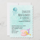 Cute Mermaid under the Zee Waterverf Birthday Kaart (Voorkant)