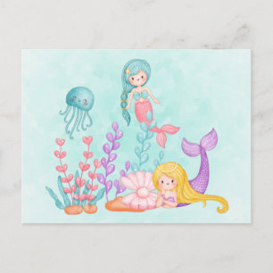 Cute Mermaid under the Zee Waterverf Briefkaart