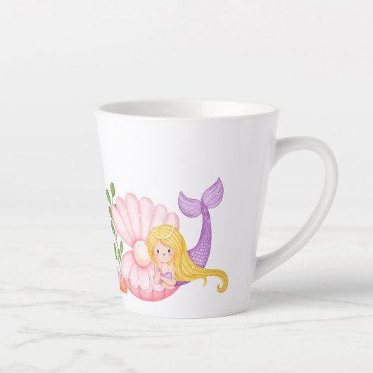 Cute Mermaid under the Zee Waterverf Latte Mok (Rechts)