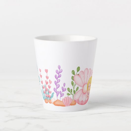 Cute Mermaid under the Zee Waterverf Latte Mok (Voorkant)