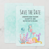 Cute Mermaid under the Zee Waterverf Save The Date (Voorkant / Achterkant)