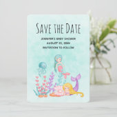 Cute Mermaid under the Zee Waterverf Save The Date (Staand voorkant)