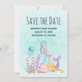 Cute Mermaid under the Zee Waterverf Save The Date (Voorkant)