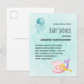 Cute Mermaid under the Zee Waterverf Uitnodiging Briefkaart (Voorkant / Achterkant)