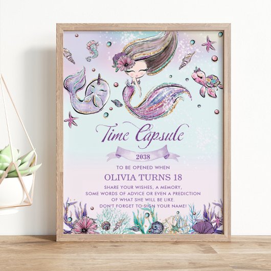 Cute Mermaid under Zee Birthday Time Capsule Poster