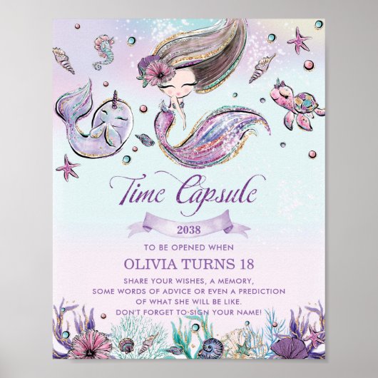 Cute Mermaid under Zee Birthday Time Capsule Poster (Voorkant)