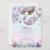 Cute Mermaid under Zee Narwhal Paars Birthday Kaart (Voorkant)