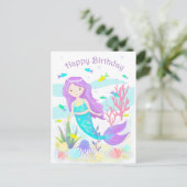 Cute Mermaid under Zee Neon Briefkaart (Staand voorkant)