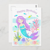 Cute Mermaid under Zee Neon Briefkaart (Voorkant / Achterkant)