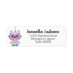 Cute Mermaid Unicorn Paars Cat Return Address Etiket