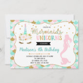 Cute mermaid unicorn party-uitnodiging kaart (Voorkant)