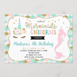 Cute mermaid unicorn party-uitnodiging kaart