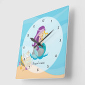 Cute Mermaid Vierkante Klok (Hoek)