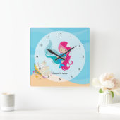 Cute Mermaid Vierkante Klok (Huis)