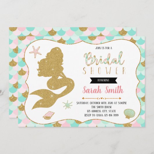 Cute mermaid vrijgezellenfeest party call kaart (Voorkant / Achterkant)