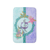Cute Mermaid Waterverf Blauwgroen en Paars monogra Badmat (Voorkant Verticaal)