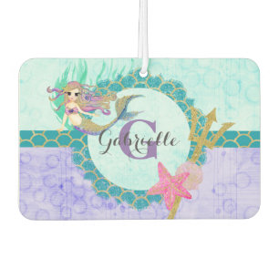 Cute Mermaid Waterverf Blauwgroen en Paars monogra Luchtverfrisser