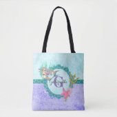 Cute Mermaid Waterverf Blauwgroen en Paars monogra Tote Bag (Voorkant)
