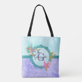 Cute Mermaid Waterverf Blauwgroen en Paars monogra Tote Bag (Achterkant)