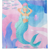 Cute mermaid waterverven illustratie douchegordijn (Voorkant)