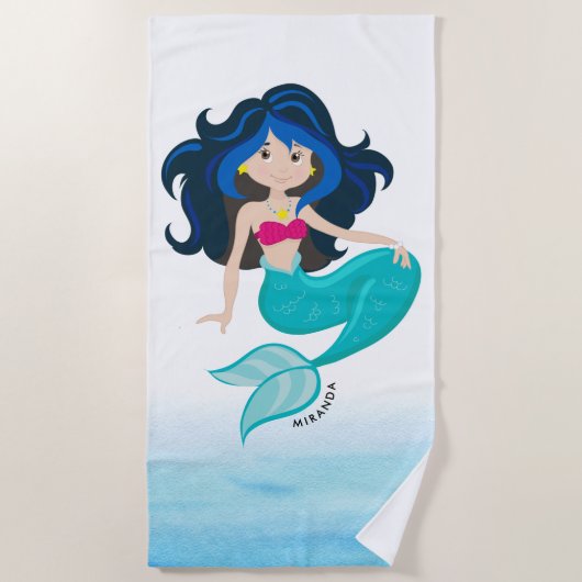 Cute mermaid waterverven illustratie strandlaken (Voorkant)