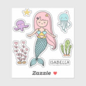 Cute Mermaid Whimsical Girly Persoonlijke naam Sticker (Vel)