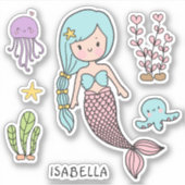 Cute Mermaid Whimsical Girly Persoonlijke naam Sticker (Voorkant)