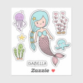 Cute Mermaid Whimsical Girly Persoonlijke naam Sticker (Vel)