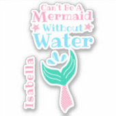 Cute Mermaid Whimsical Girly Persoonlijke naam Sticker (Voorkant)