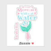 Cute Mermaid Whimsical Girly Persoonlijke naam Sticker (Vel)