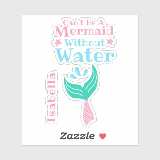 Cute Mermaid Whimsical Girly Persoonlijke naam Sticker (Vel)