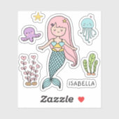 Cute Mermaid Whimsical Girly Persoonlijke naam Sticker (Vel)