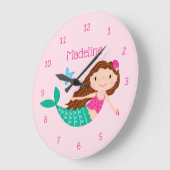 Cute Mermaid Whimsical Pink Persoonlijk Grote Klok (Hoek)