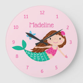 Cute Mermaid Whimsical Pink Persoonlijk Grote Klok
