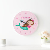 Cute Mermaid Whimsical Pink Persoonlijk Grote Klok (Huis)
