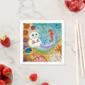 Cute mermaid white cat mercat party napkins servet (Insitu)