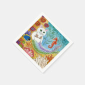 Cute mermaid white cat mercat party napkins servet (Hoek)